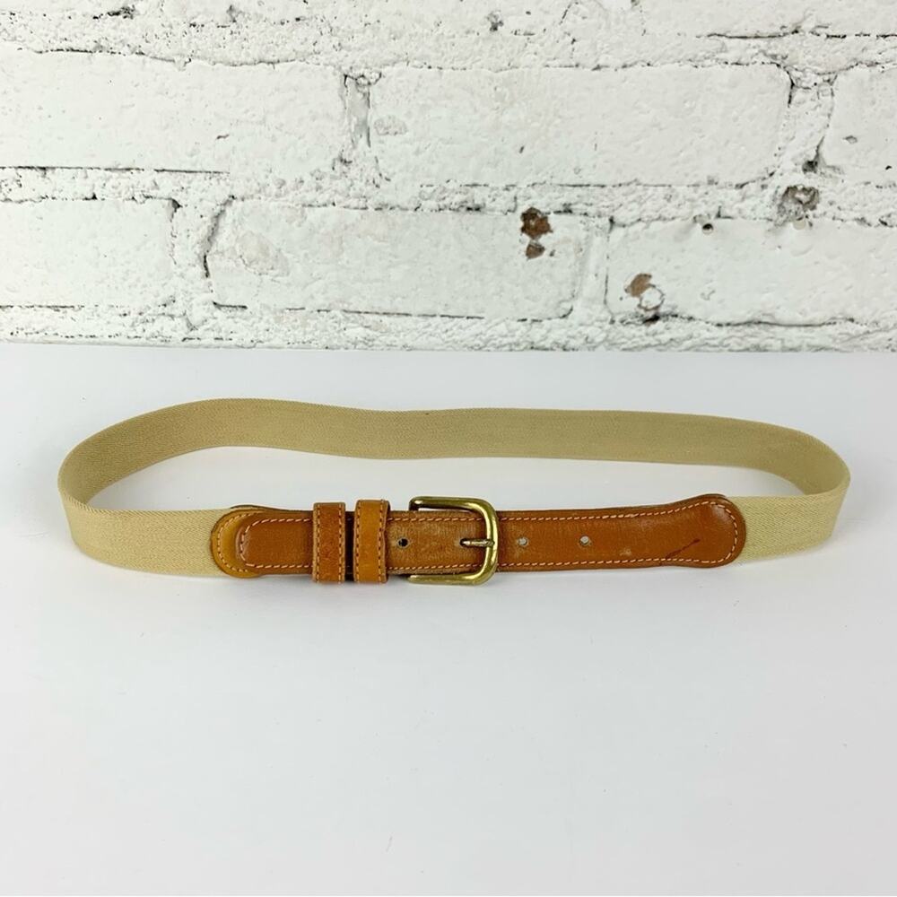Vintage Solid Brass Leather Elastic Braided Stretch Belt 28-31